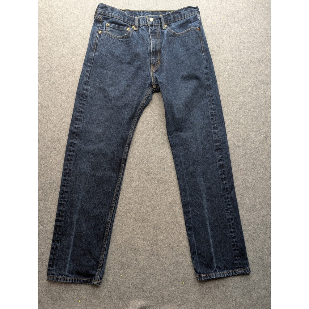 Levis 505 Regular Fit Jeans Mens 36x34 Dark Wash Indigo Straight Leg Denim